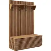 Render Fluted 3 in 1 Coat Rack w/ Storage Bench & Shelf in Walnut Finish