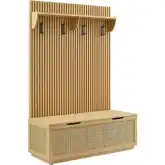 Soma Fluted 3 in 1 Coat Rack w/ Storage Bench & Shelf in Light Oak Finish