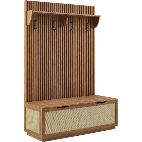 Soma Fluted 3 in 1 Coat Rack w/ Storage Bench & Shelf in Walnut Finish