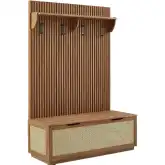 Soma Fluted 3 in 1 Coat Rack w/ Storage Bench & Shelf in Walnut Finish