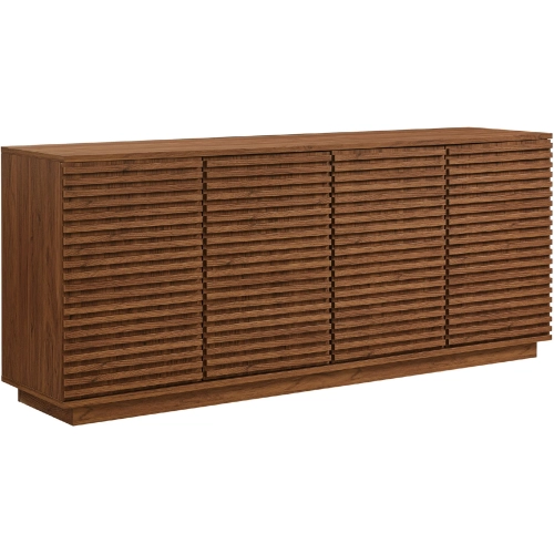 Render 4 Door Fluted Sideboard Cabinet TV Stand in Walnut Brown Finish
