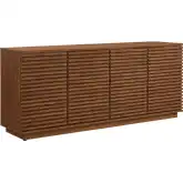 Render 4 Door Fluted Sideboard Cabinet TV Stand in Walnut Brown Finish