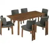 Alba 7 Piece Dining Set in Walnut Finish Wood & Charcoal Gray Fabric