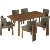 Alba 7 Piece Dining Set in Walnut Finish Wood & Taupe Brown Fabric