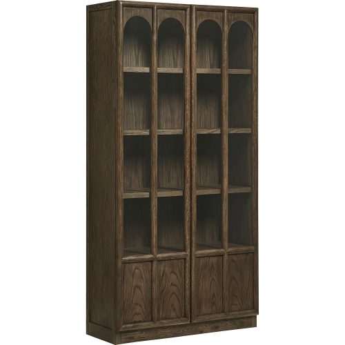 Anwen Display Cabinet in Walnut Finish Wood & Tempered Glass