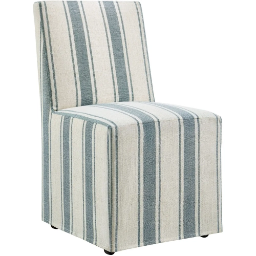 Tessera Slipcovered Dining Chair in Blue & Neutral Stripe Fabric