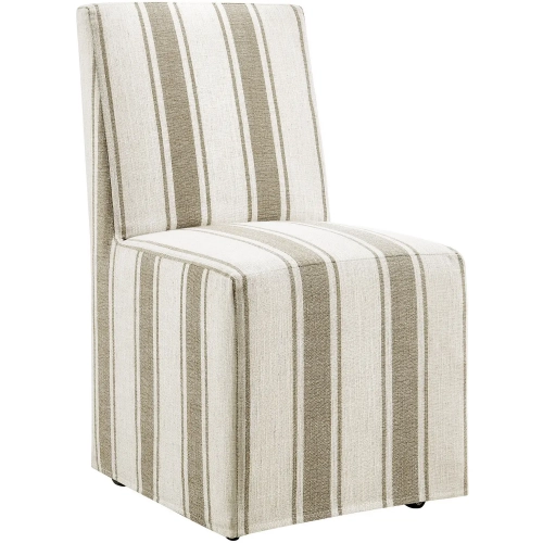 Tessera Slipcovered Dining Chair in Tan & Neutral Stripe Fabric