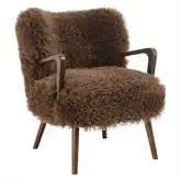 Zerra Accent Arm Chair in Brown Faux Shearling & Wood