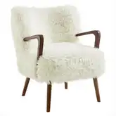 Zerra Accent Arm Chair in White Faux Shearling & Wood