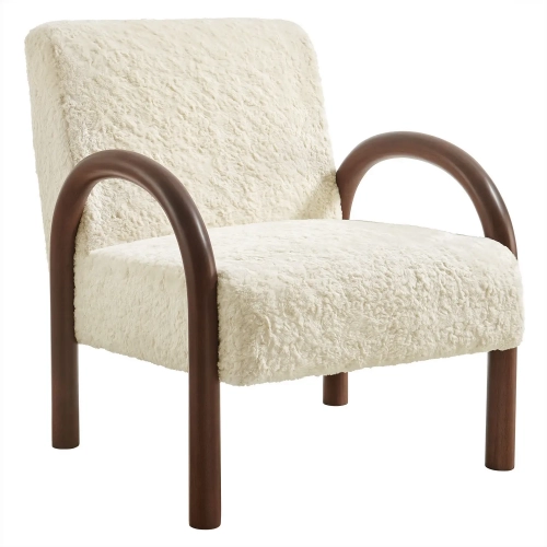 Lunet Accent Arm Chair in Ecru White Faux Shearling & Wood