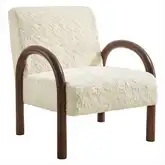 Lunet Accent Arm Chair in Ecru White Faux Shearling & Wood