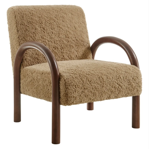 Lunet Accent Arm Chair in Sand Brown Faux Shearling & Wood