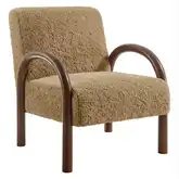 Lunet Accent Arm Chair in Sand Brown Faux Shearling & Wood
