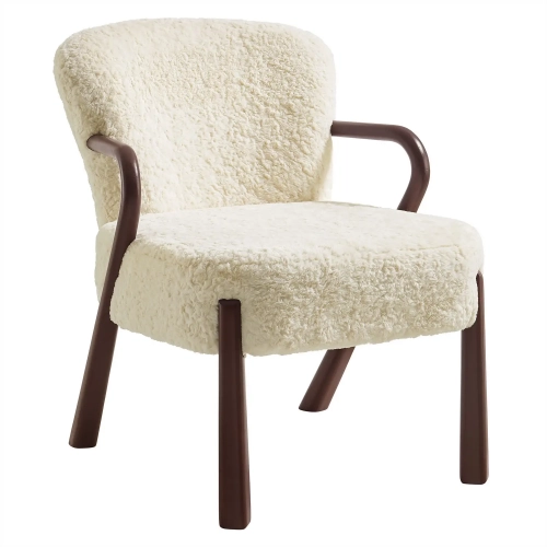 Arden Accent Arm Chair in Ecru White Faux Shearling & Wood