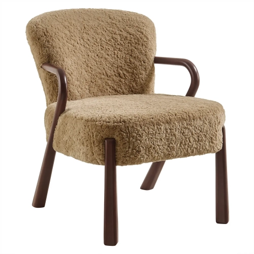 Arden Accent Arm Chair in Sand Brown Faux Shearling & Wood