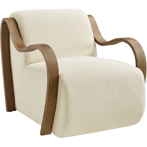 Atrium Accent Arm Chair in Cream White Boucle Fabric & Wood