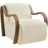 Atrium Accent Arm Chair in Cream White Boucle Fabric & Wood