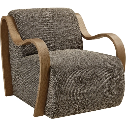 Atrium Accent Arm Chair in Earth Brown Boucle Fabric & Wood