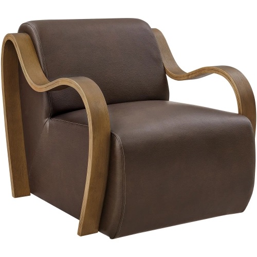 Atrium Accent Arm Chair in Espresso Brown Vegan Leather & Wood