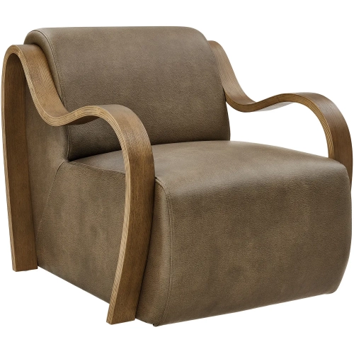 Atrium Accent Arm Chair in Mushroom Brown Vegan Leather & Wood