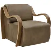 Atrium Accent Arm Chair in Mushroom Brown Vegan Leather & Wood