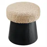 Ketra Round Ottoman in Black Oak & Oatmeal Neutral Faux Shearling