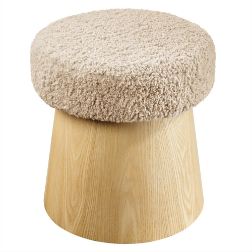 Ketra Round Ottoman in Oak & Oatmeal Neutral Faux Shearling