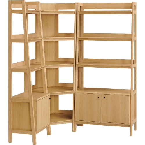 Bixby 3 Piece Corner Wide & Narrow Bookcase Set in Oak Finish