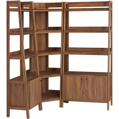 Bixby 3 Piece Corner Wide & Narrow Bookcase Set in Walnut Finish