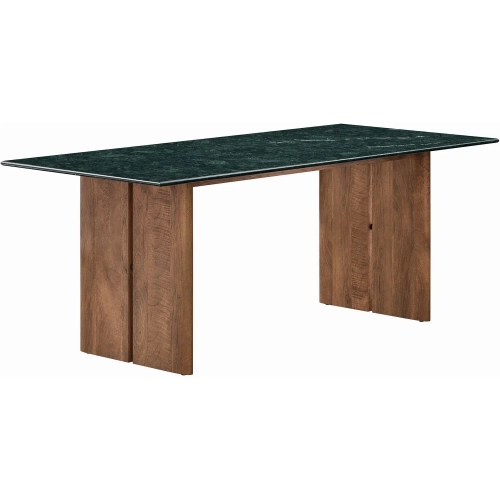 Amistad 86" Dining Table in Green Marble & Walnut Finish Wood