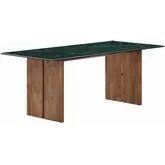 Amistad 86" Dining Table in Green Marble & Walnut Finish Wood
