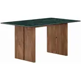 Amistad 60" Dining Table in Green Marble & Walnut Finish Wood