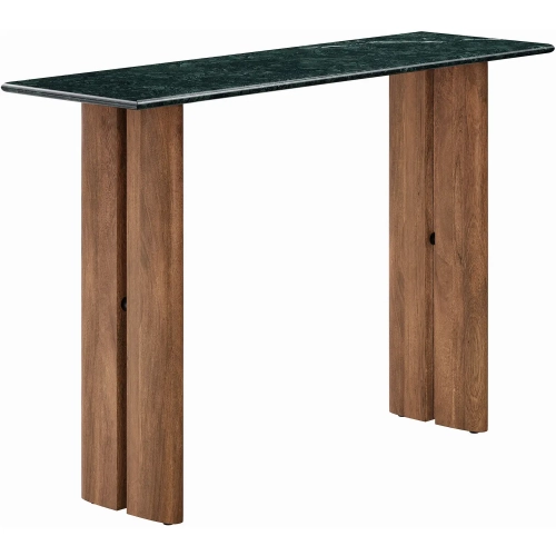 Amistad 46" Console Table in Green Marble & Walnut Finish Wood