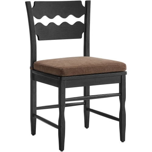Jax Wavy Razor Back Dining Chair in Black Oak & Cocoa Brown Fabric