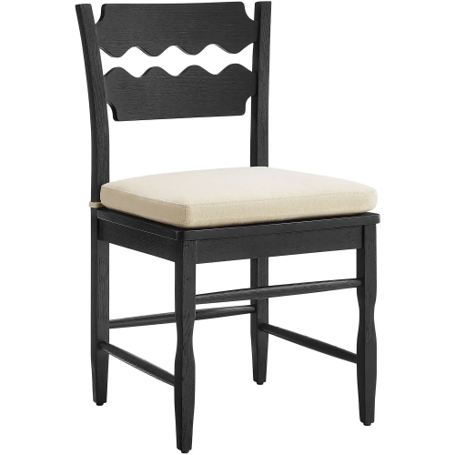 Jax Wavy Razor Back Dining Chair in Black Oak & Linen White Fabric