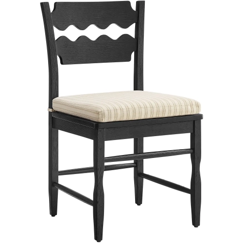 Jax Wavy Razor Back Dining Chair in Black Oak & Oatmeal Stripe Fabric