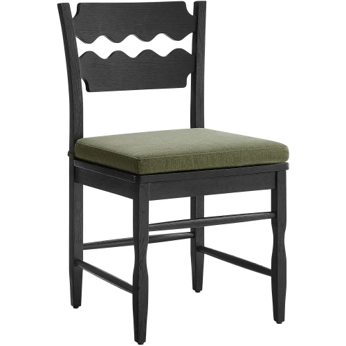 Jax Wavy Razor Back Dining Chair in Black Oak & Sage Green Fabric