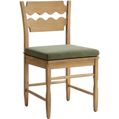 Jax Wavy Razor Back Dining Chair in Weathered Oak & Green Fabric