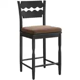 Jax Wavy Razor Back Counter Stool in Black Oak & Cocoa Brown Fabric
