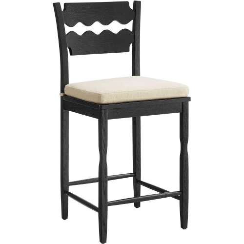 Jax Wavy Razor Back Counter Stool in Black Oak & Linen White Fabric