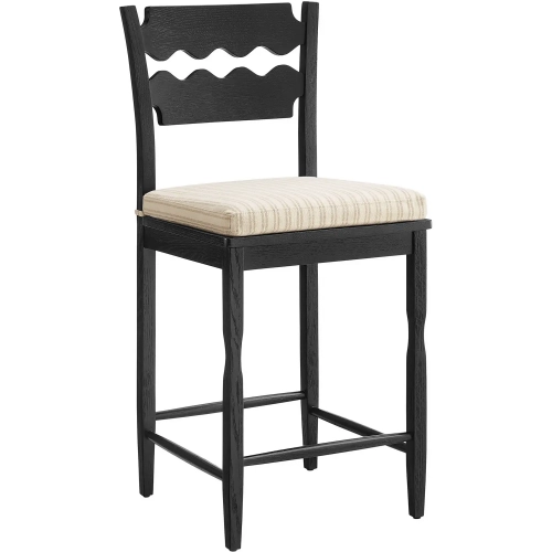 Jax Wavy Razor Back Counter Stool in Black Oak & Oatmeal Stripe Fabric