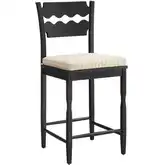 Jax Wavy Razor Back Counter Stool in Black Oak & Oatmeal Stripe Fabric