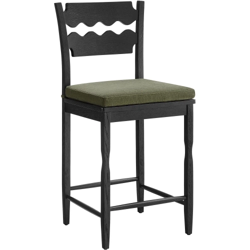 Jax Wavy Razor Back Counter Stool in Black Oak & Sage Green Fabric