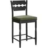 Jax Wavy Razor Back Counter Stool in Black Oak & Sage Green Fabric
