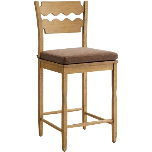 Jax Wavy Razor Back Counter Stool in Weathered Oak & Brown Fabric