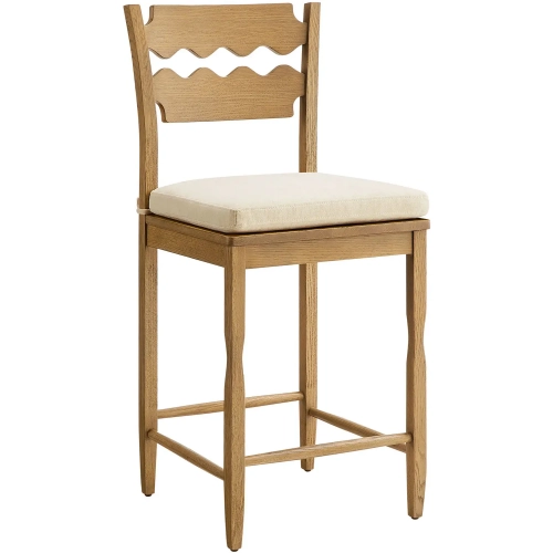 Jax Wavy Razor Back Counter Stool in Weathered Oak & Linen Fabric