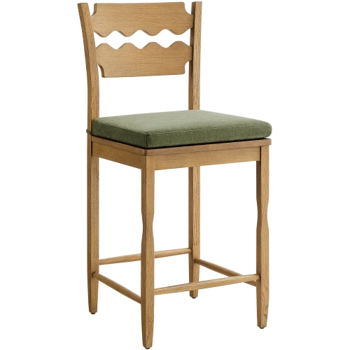 Jax Wavy Razor Back Counter Stool in Weathered Oak & Green Fabric