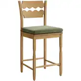 Jax Wavy Razor Back Counter Stool in Weathered Oak & Green Fabric