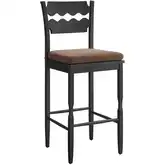 Jax Wavy Razor Back Bar Stool in Black Oak & Cocoa Brown Fabric