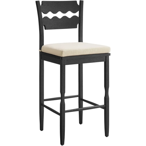 Jax Wavy Razor Back Bar Stool in Black Oak & Linen White Fabric